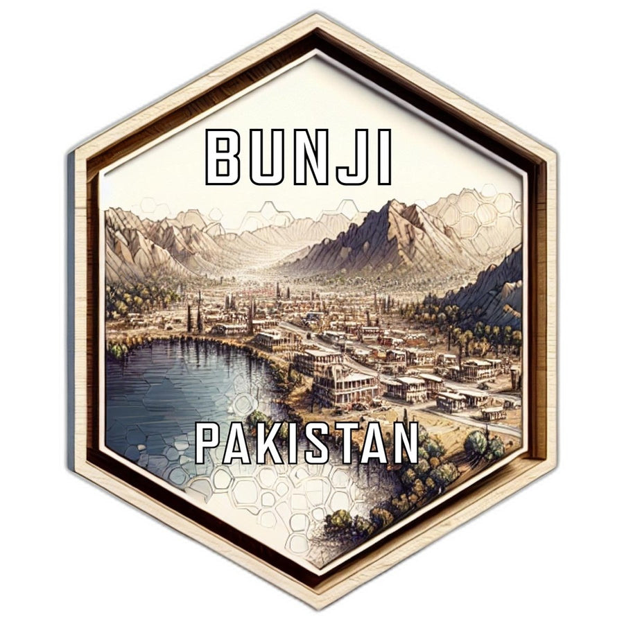 Bunji Pakistan Souvenir Travel Destination Die Cut Hexagon Fridge Magnet Image 1