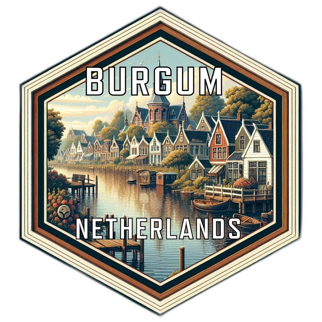 Burgum Netherlands Souvenir Travel Destination Die Cut Hexagon Fridge Magnet Image 1