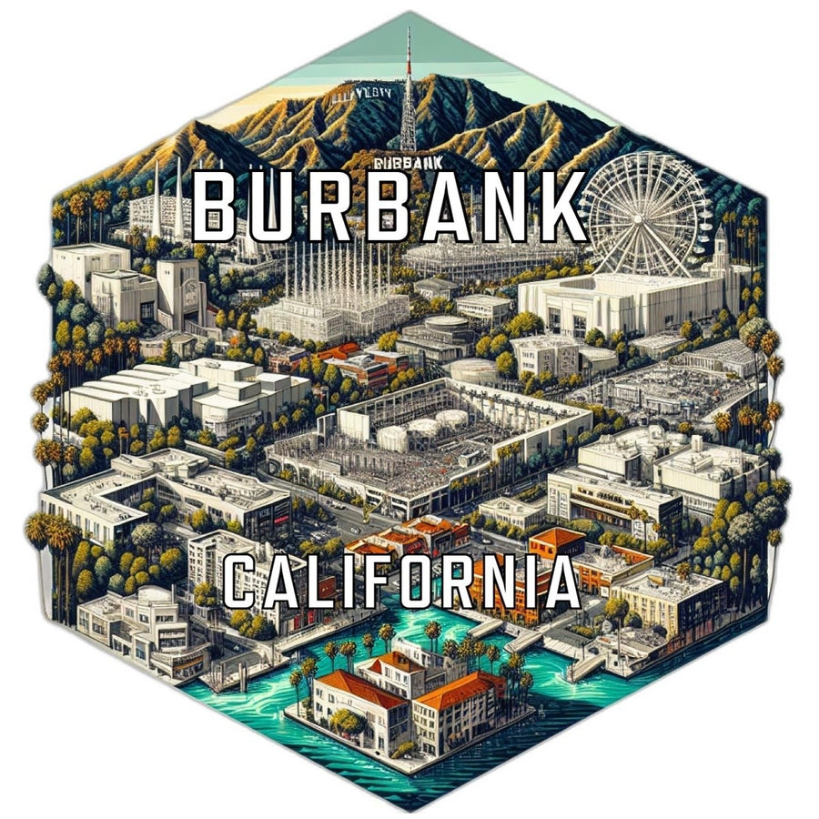 Burbank California Souvenir Travel Destination Die Cut Hexagon Fridge Magnet Image 1