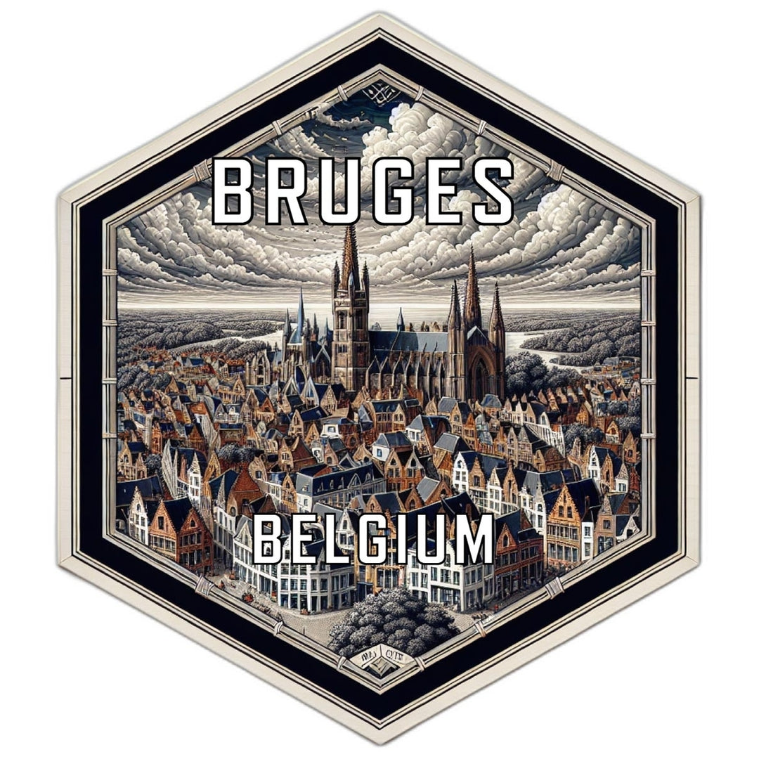 Bruges Belgium Souvenir Travel Destination Die Cut Hexagon Fridge Magnet Image 1