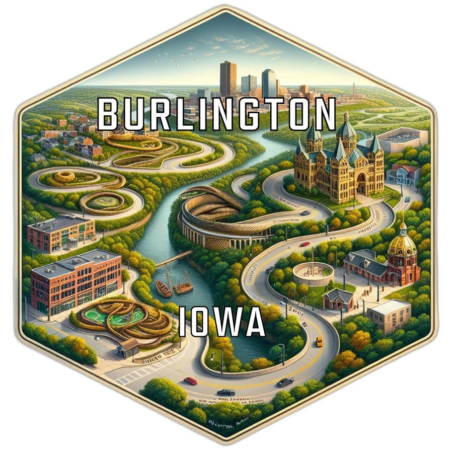 Burlington Iowa Souvenir Travel Destination Die Cut Hexagon Fridge Magnet Image 1