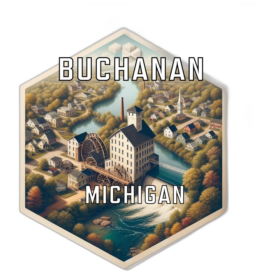 Buchanan Michigan Souvenir Travel Destination Die Cut Hexagon Fridge Magnet Image 1