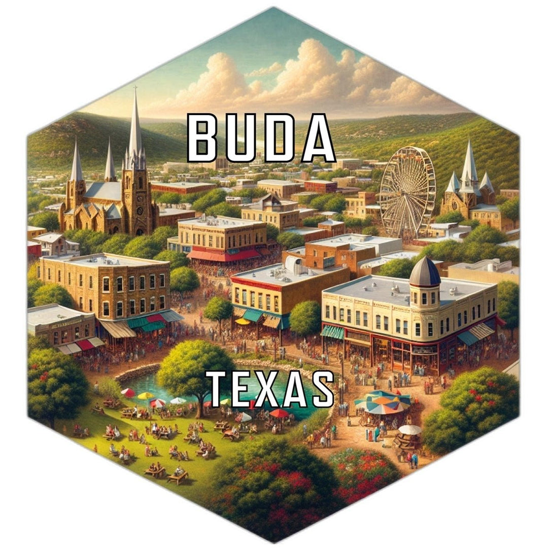 Buda Texas Souvenir Travel Destination Die Cut Hexagon Fridge Magnet Image 1