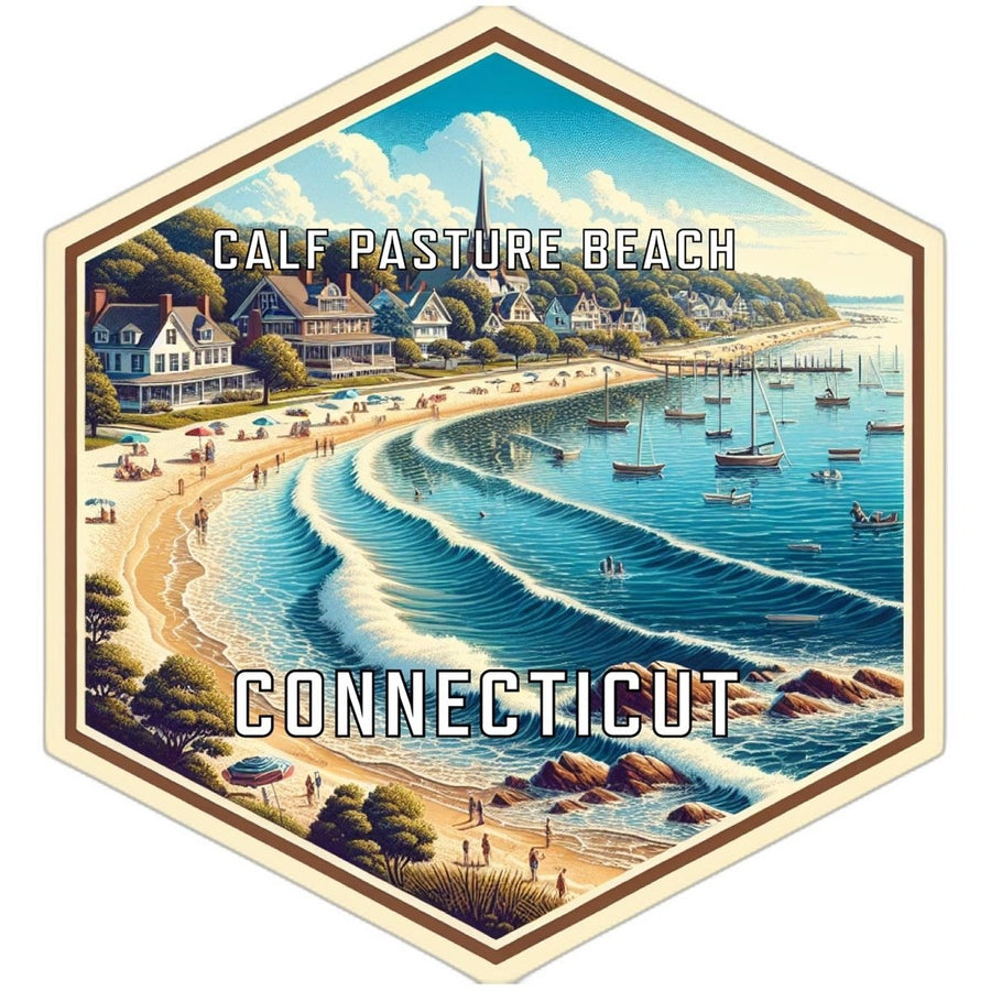 Calf Pasture Beach Connecticut Souvenir Travel Destination Die Cut Hexagon Fridge Magnet Image 1