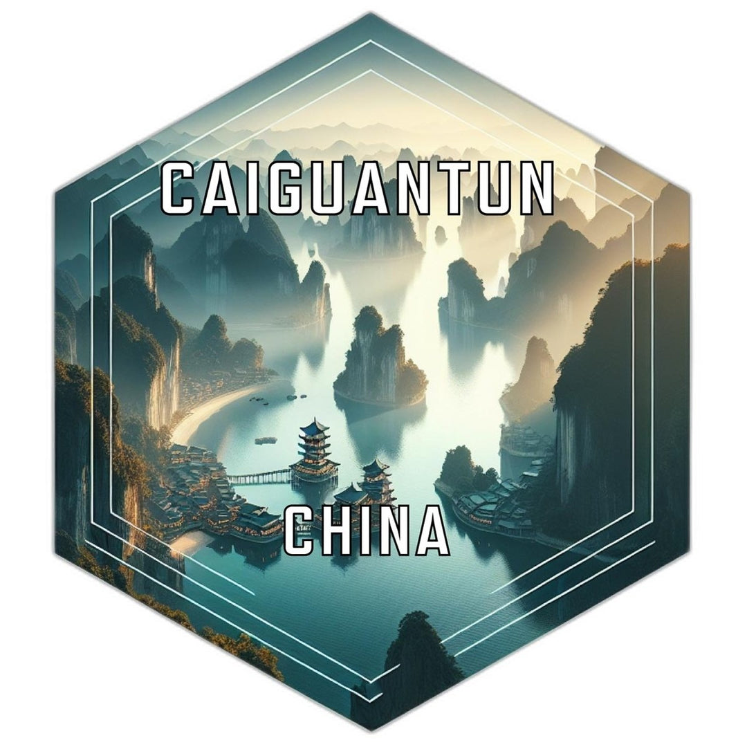 Caiguantun China Souvenir Travel Destination Die Cut Hexagon Fridge Magnet Image 1