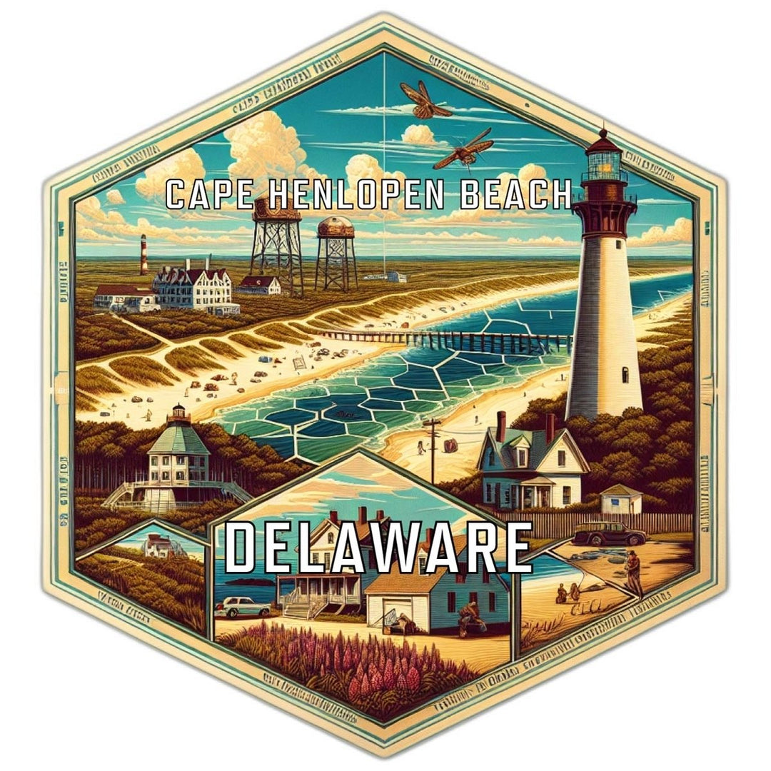 Cape Henlopen Beach Delaware Souvenir Travel Destination Die Cut Hexagon Fridge Magnet Image 1