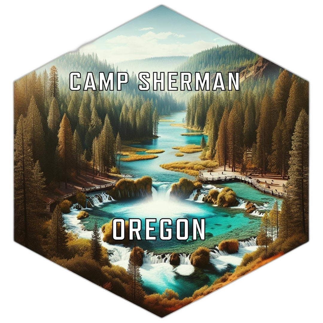 Camp Sherman Oregon Souvenir Travel Destination Die Cut Hexagon Fridge Magnet Image 1