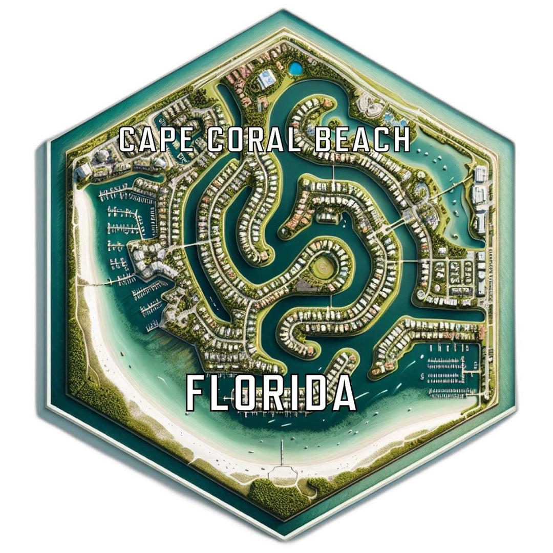 Cape Coral Beach Florida Souvenir Travel Destination Die Cut Hexagon Fridge Magnet Image 1