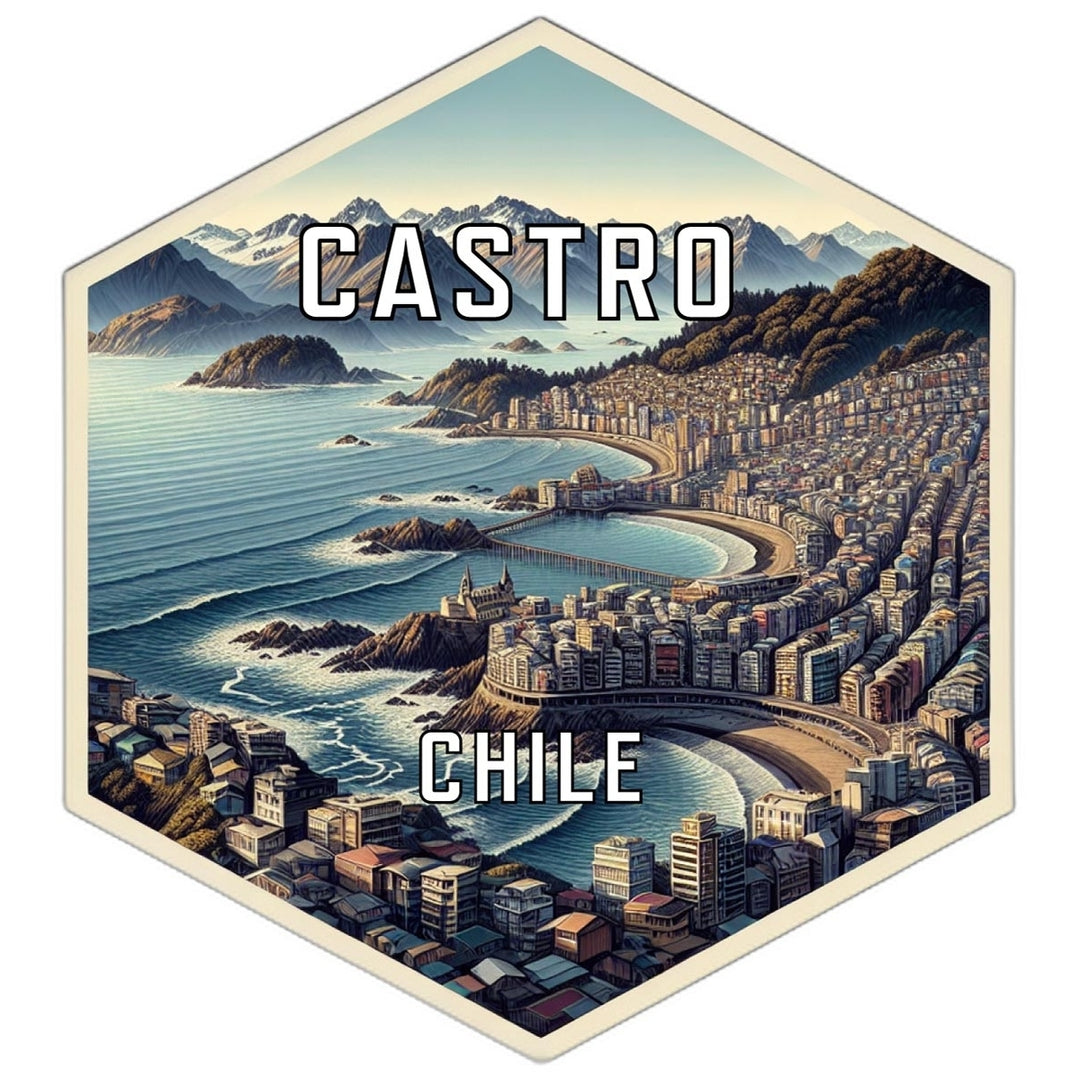 Castro Chile Souvenir Travel Destination Die Cut Hexagon Fridge Magnet Image 1