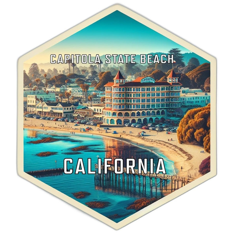 Capitola State Beach California Souvenir Travel Destination Die Cut Hexagon Fridge Magnet Image 1