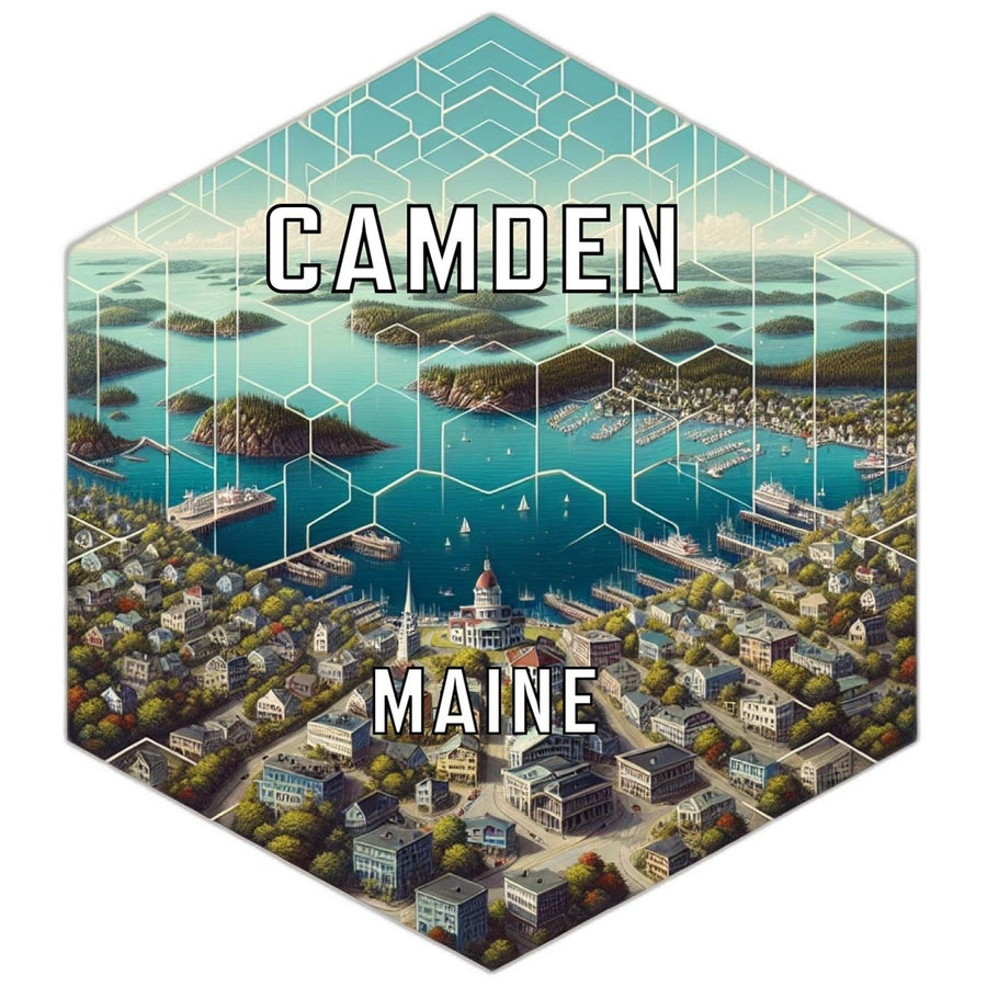 Camden Maine Souvenir Travel Destination Die Cut Hexagon Fridge Magnet Image 1