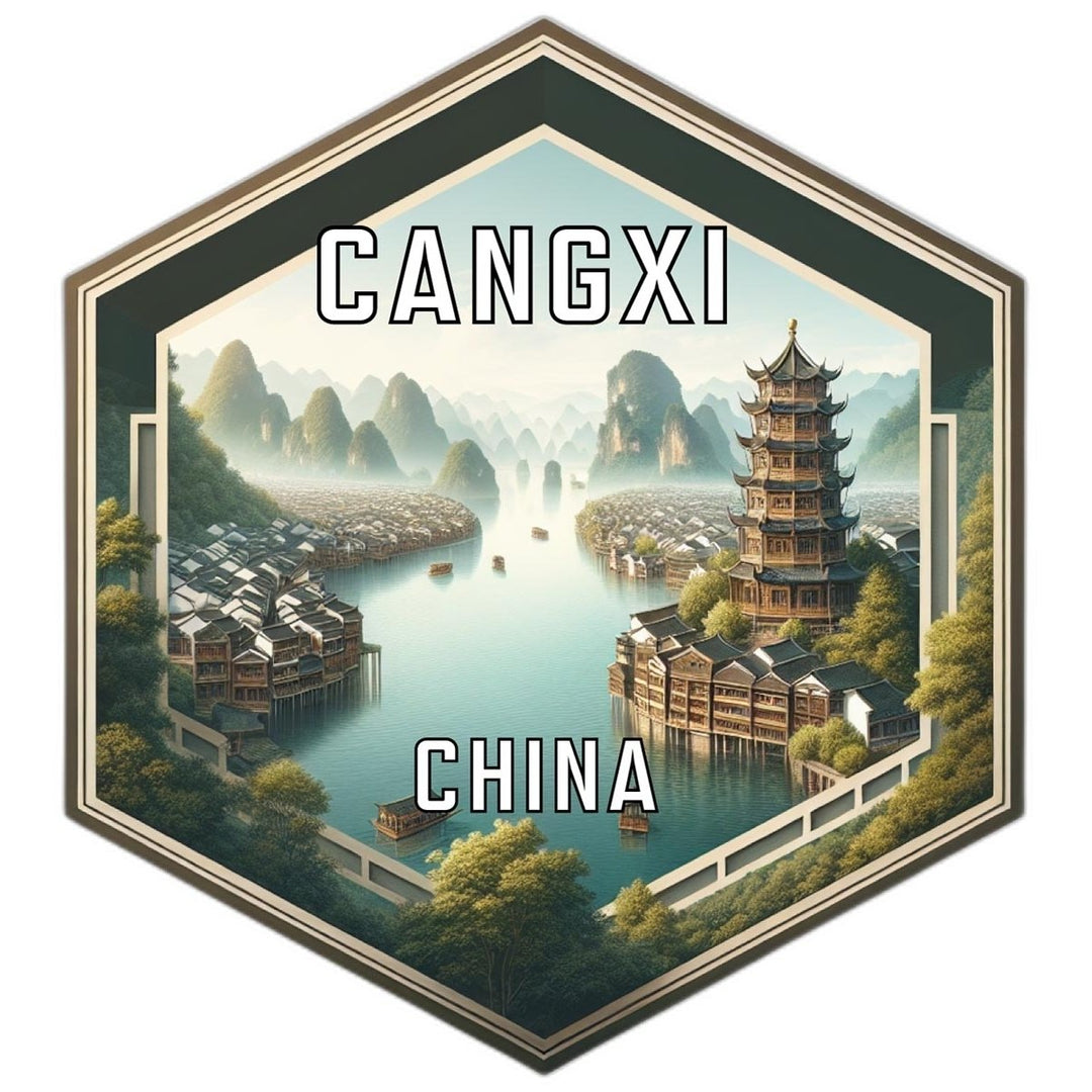 Cangxi China Souvenir Travel Destination Die Cut Hexagon Fridge Magnet Image 1