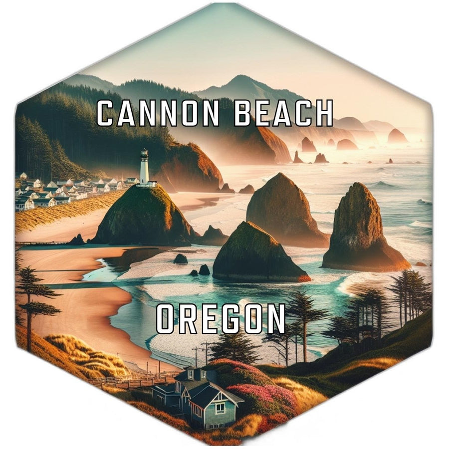 Cannon Beach Oregon Souvenir Travel Destination Die Cut Hexagon Fridge Magnet Image 1