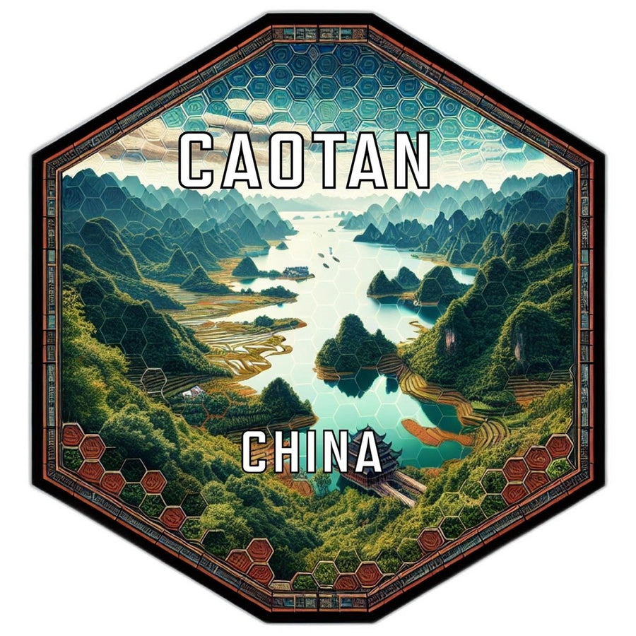 Caotan China Souvenir Travel Destination Die Cut Hexagon Fridge Magnet Image 1