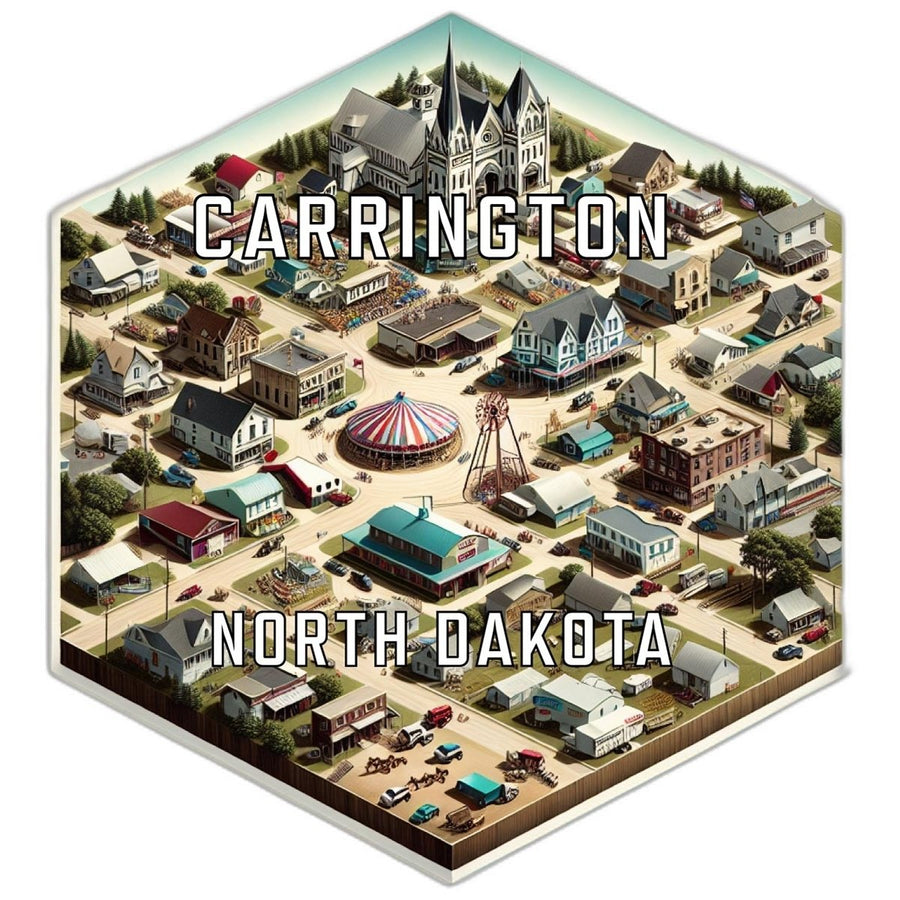 Carrington North Dakota Souvenir Travel Destination Die Cut Hexagon Fridge Magnet Image 1