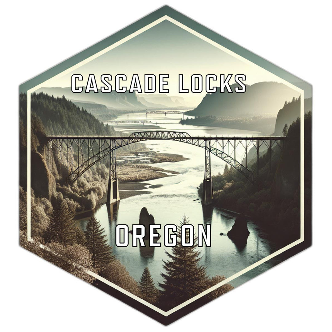 Cascade Locks Oregon Souvenir Travel Destination Die Cut Hexagon Fridge Magnet Image 1