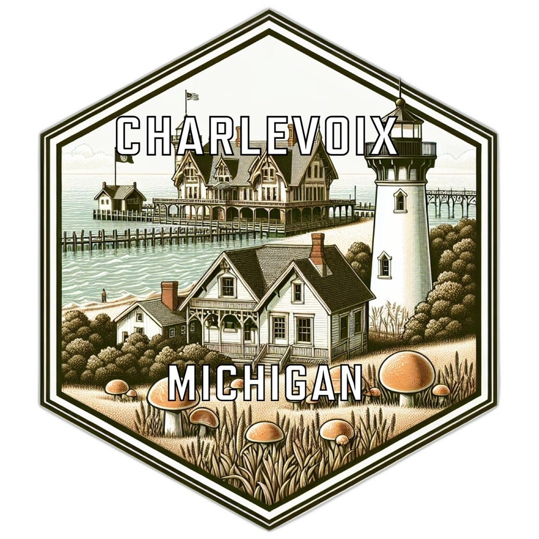 Charlevoix Michigan Souvenir Travel Destination Die Cut Hexagon Fridge Magnet Image 1