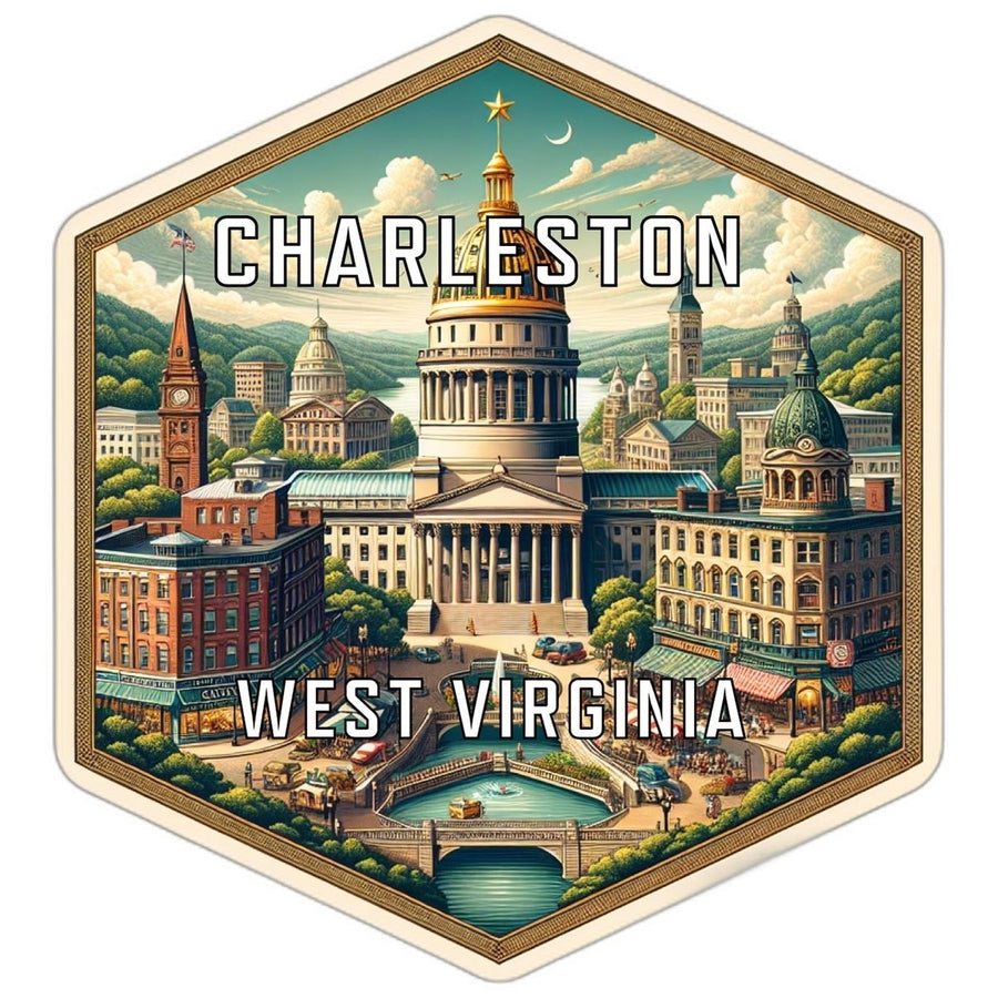 Charleston West Virginia Souvenir Travel Destination Die Cut Hexagon Fridge Magnet Image 1