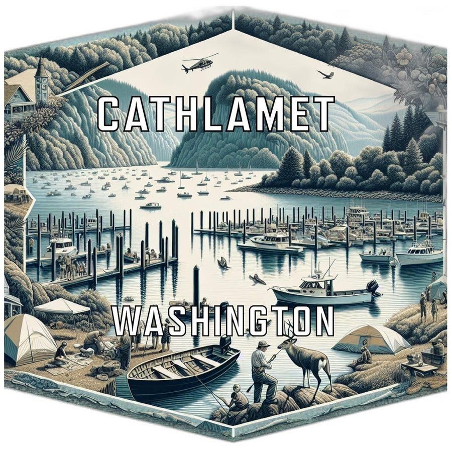 Cathlamet Washington Souvenir Travel Destination Die Cut Hexagon Fridge Magnet Image 1