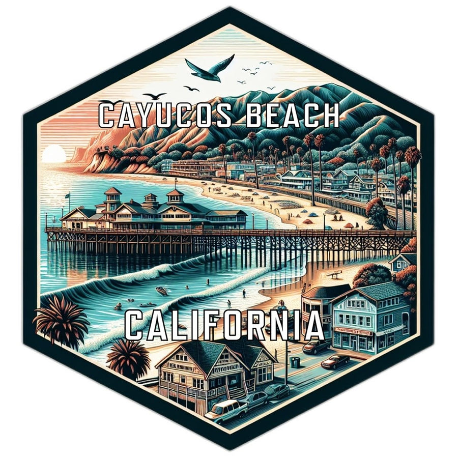 Cayucos Beach California Souvenir Travel Destination Die Cut Hexagon Fridge Magnet Image 1