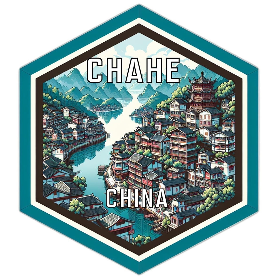 Chahe China Souvenir Travel Destination Die Cut Hexagon Fridge Magnet Image 1