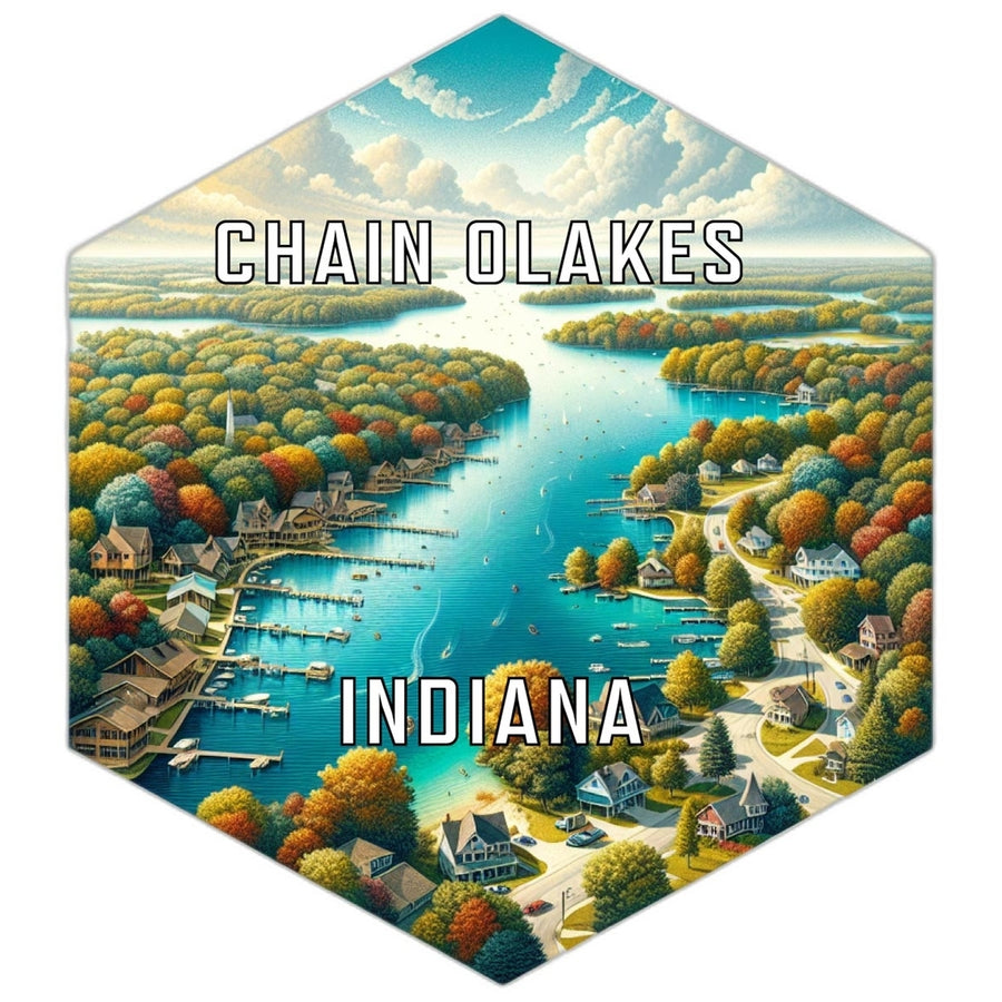 Chain Olakes Indiana Souvenir Travel Destination Die Cut Hexagon Fridge Magnet Image 1