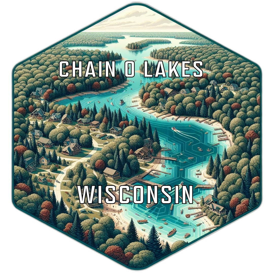 Chain O Lakes Wisconsin Souvenir Travel Destination Die Cut Hexagon Fridge Magnet Image 1