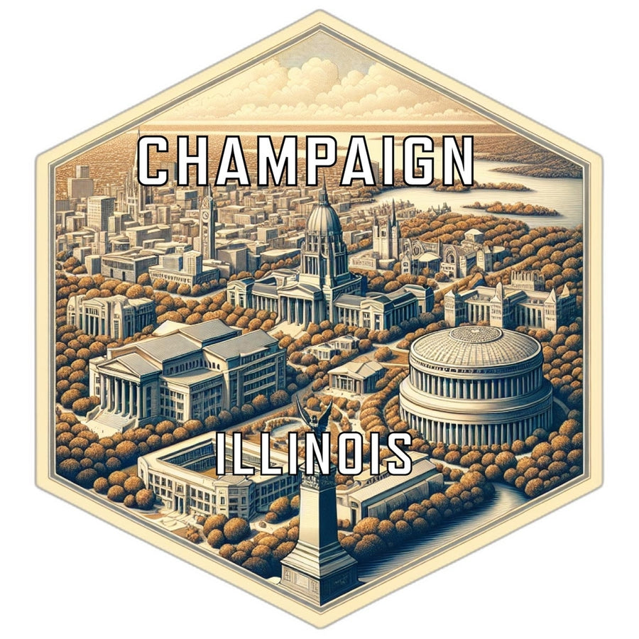 Champaign Illinois Souvenir Travel Destination Die Cut Hexagon Fridge Magnet Image 1