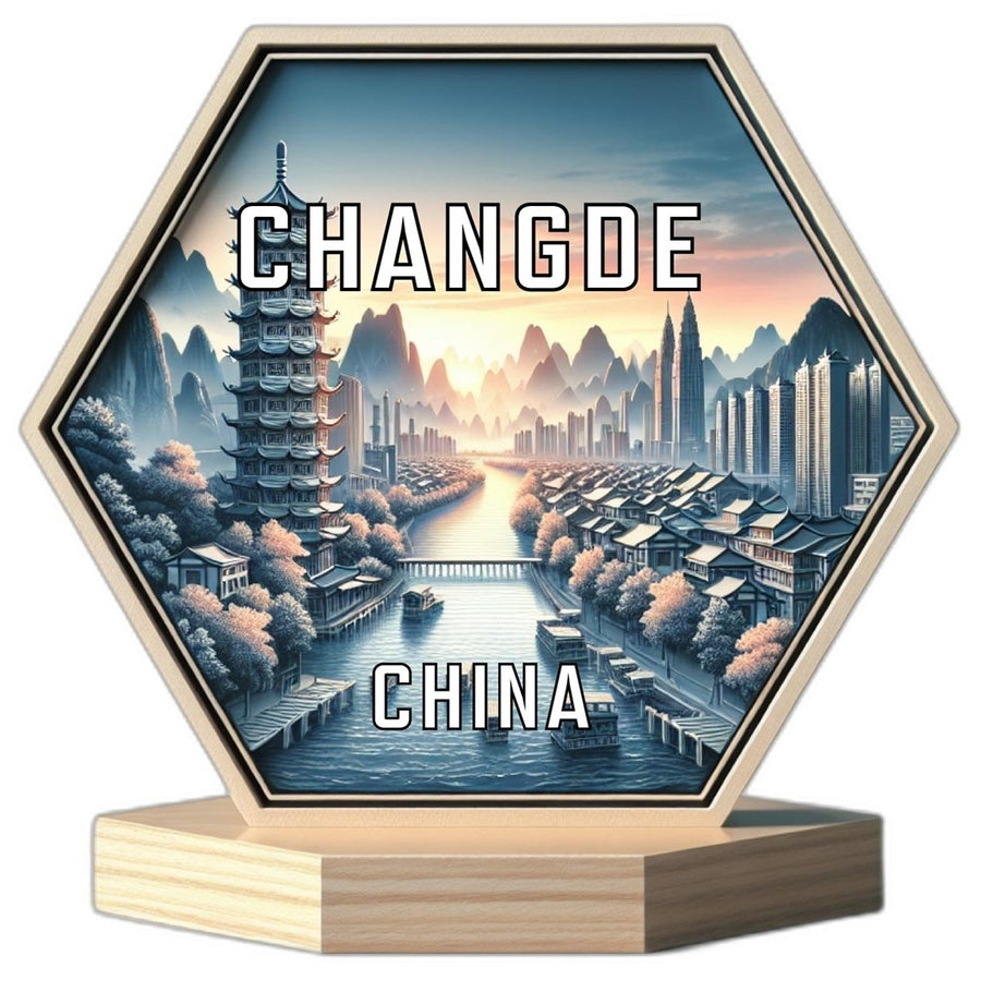 Changde China Souvenir Travel Destination Die Cut Hexagon Fridge Magnet Image 1