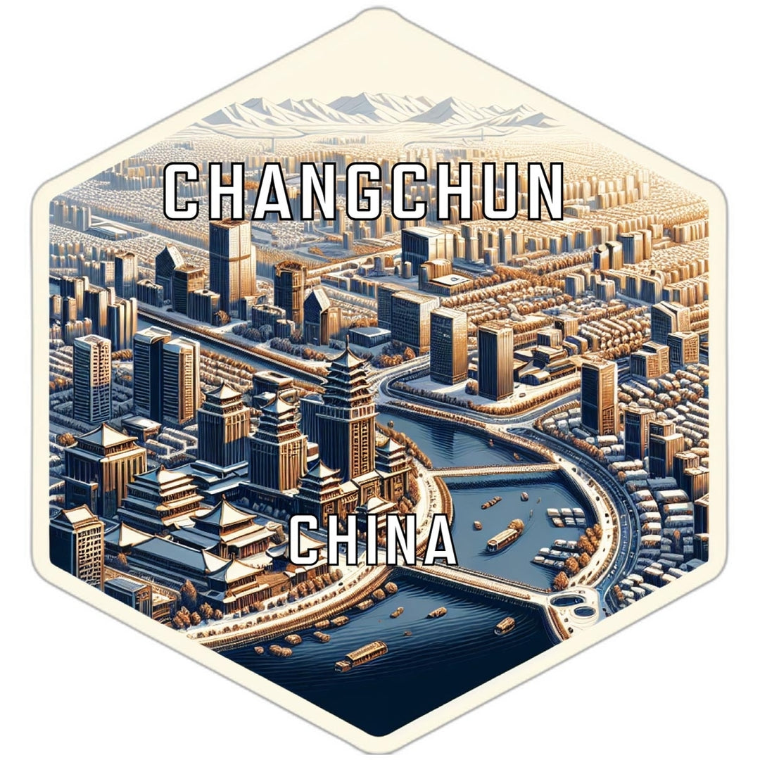 Changchun China Souvenir Travel Destination Die Cut Hexagon Fridge Magnet Image 1