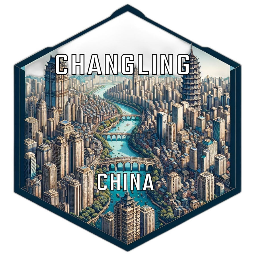 Changling China Souvenir Travel Destination Die Cut Hexagon Fridge Magnet Image 1