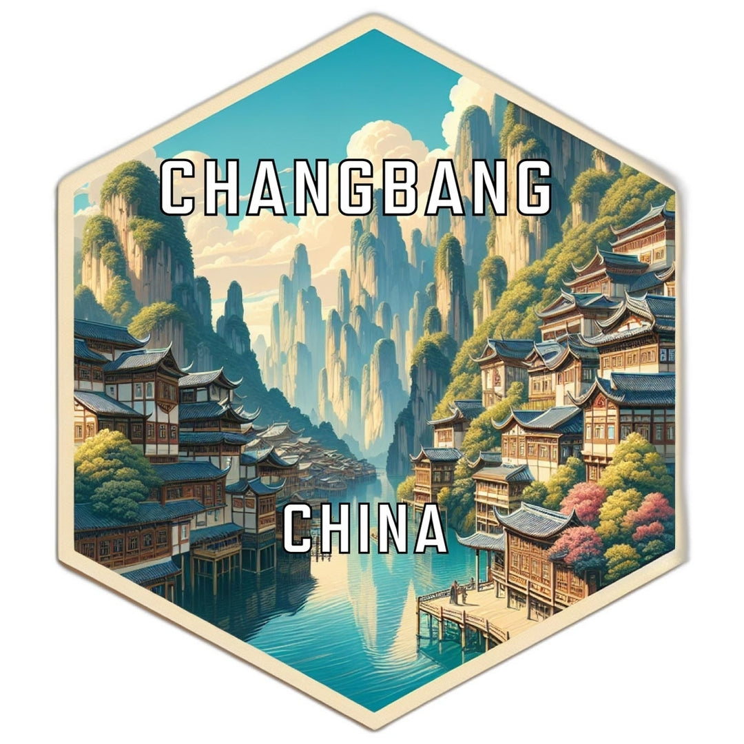 Changbang China Souvenir Travel Destination Die Cut Hexagon Fridge Magnet Image 1