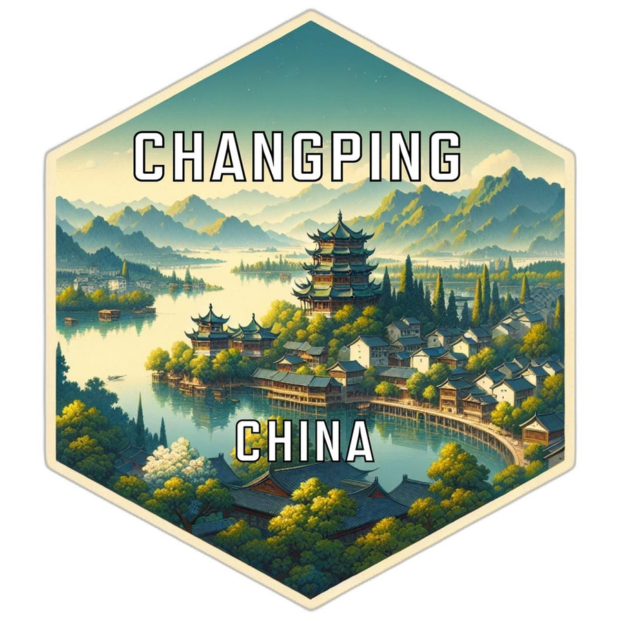 Changping China Souvenir Travel Destination Die Cut Hexagon Fridge Magnet Image 1