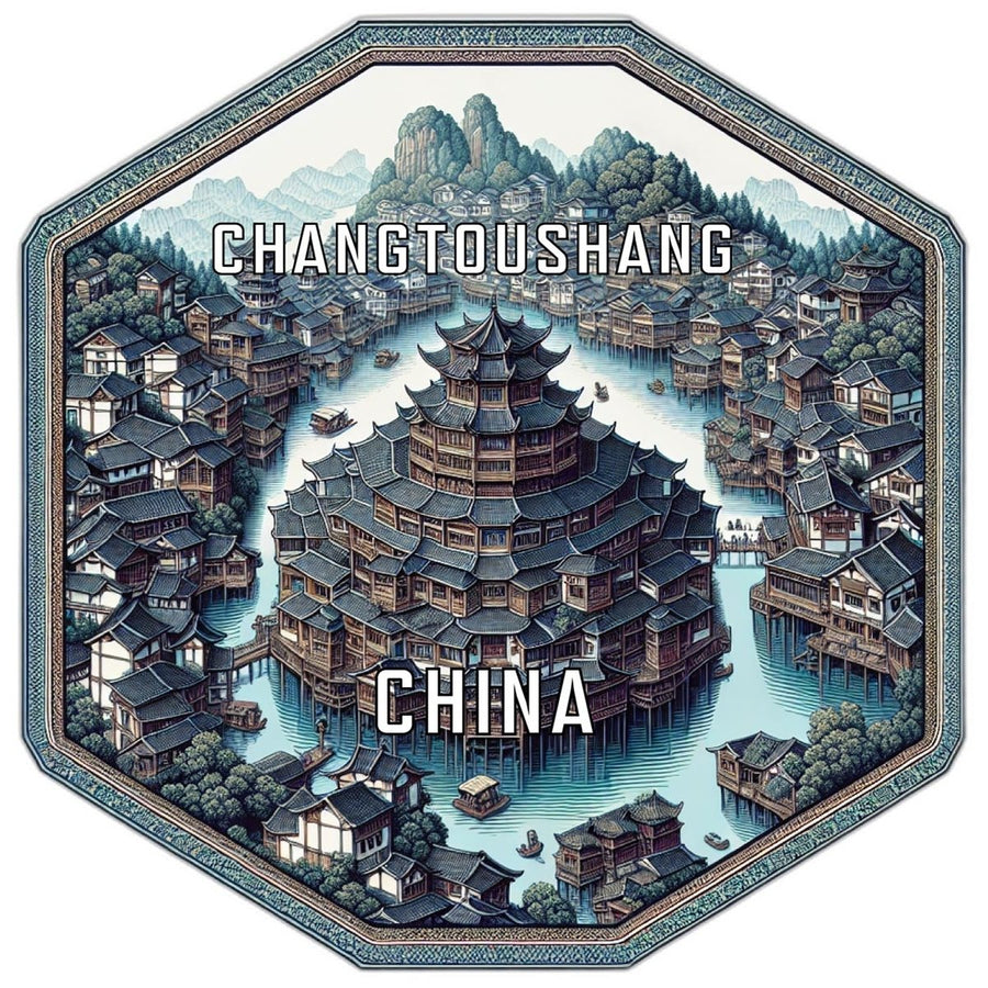 Changtoushang China Souvenir Travel Destination Die Cut Hexagon Fridge Magnet Image 1