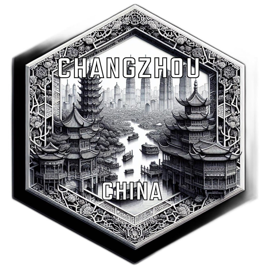 Changzhou China Souvenir Travel Destination Die Cut Hexagon Fridge Magnet Image 1