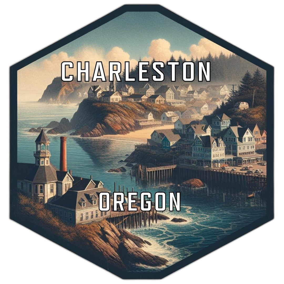 Charleston Oregon Souvenir Travel Destination Die Cut Hexagon Fridge Magnet Image 1