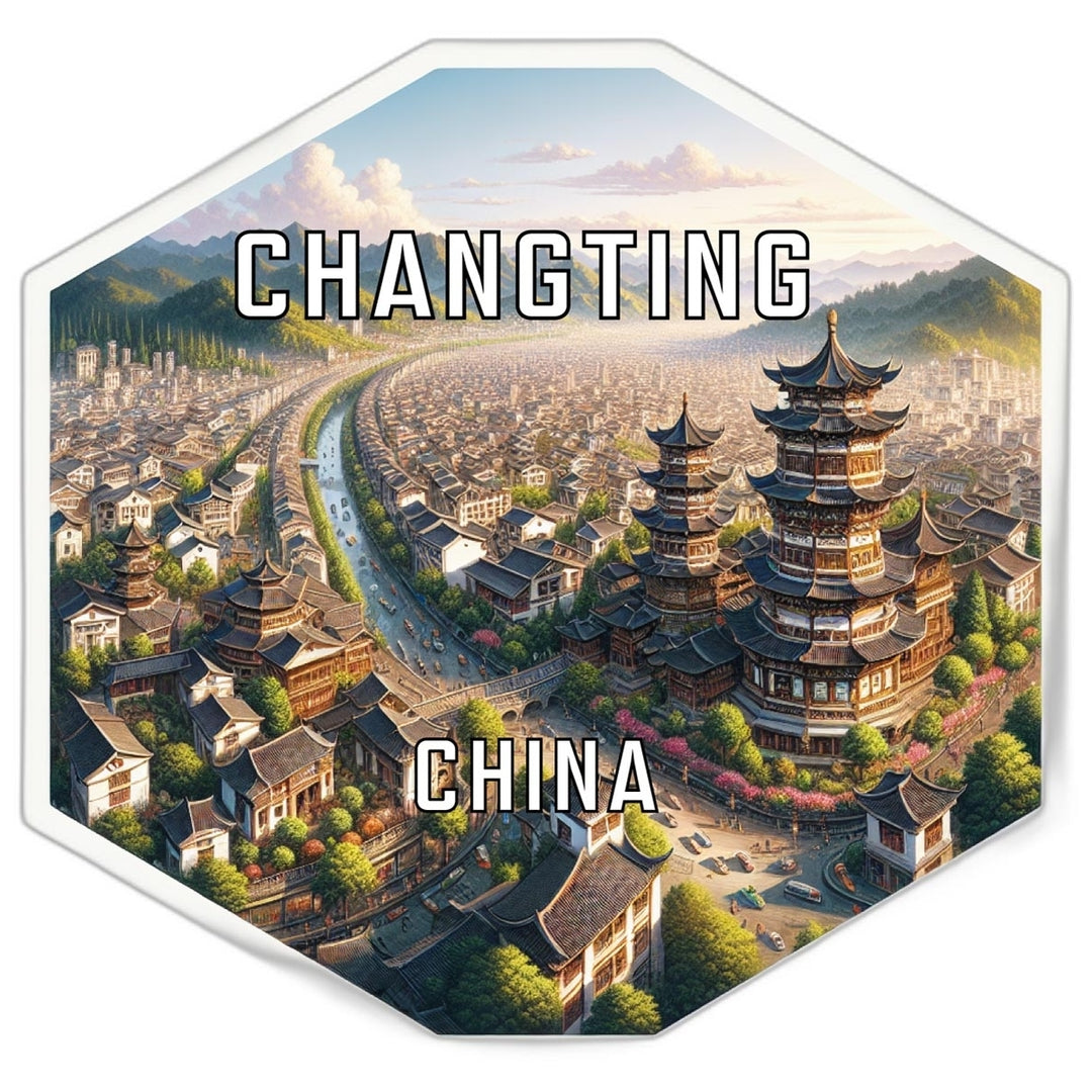 Changting China Souvenir Travel Destination Die Cut Hexagon Fridge Magnet Image 1