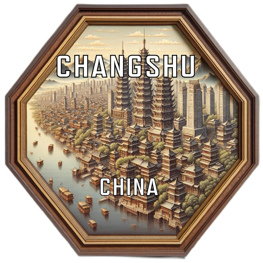 Changshu China Souvenir Travel Destination Die Cut Hexagon Fridge Magnet Image 1