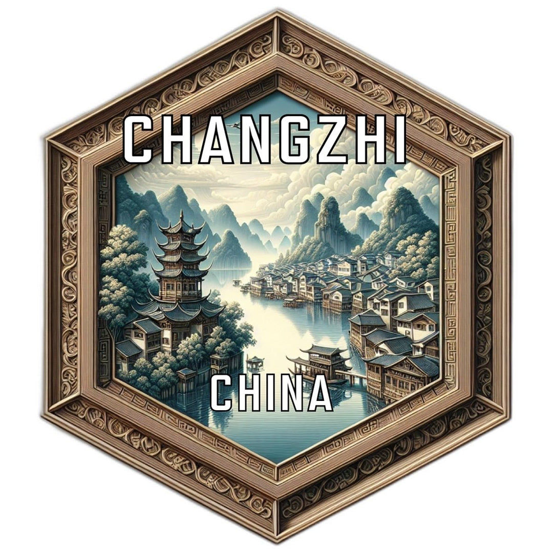 Changzhi China Souvenir Travel Destination Die Cut Hexagon Fridge Magnet Image 1