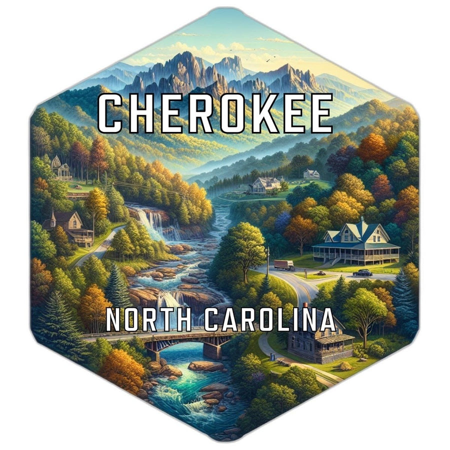 Cherokee North Carolina Souvenir Travel Destination Die Cut Hexagon Fridge Magnet Image 1