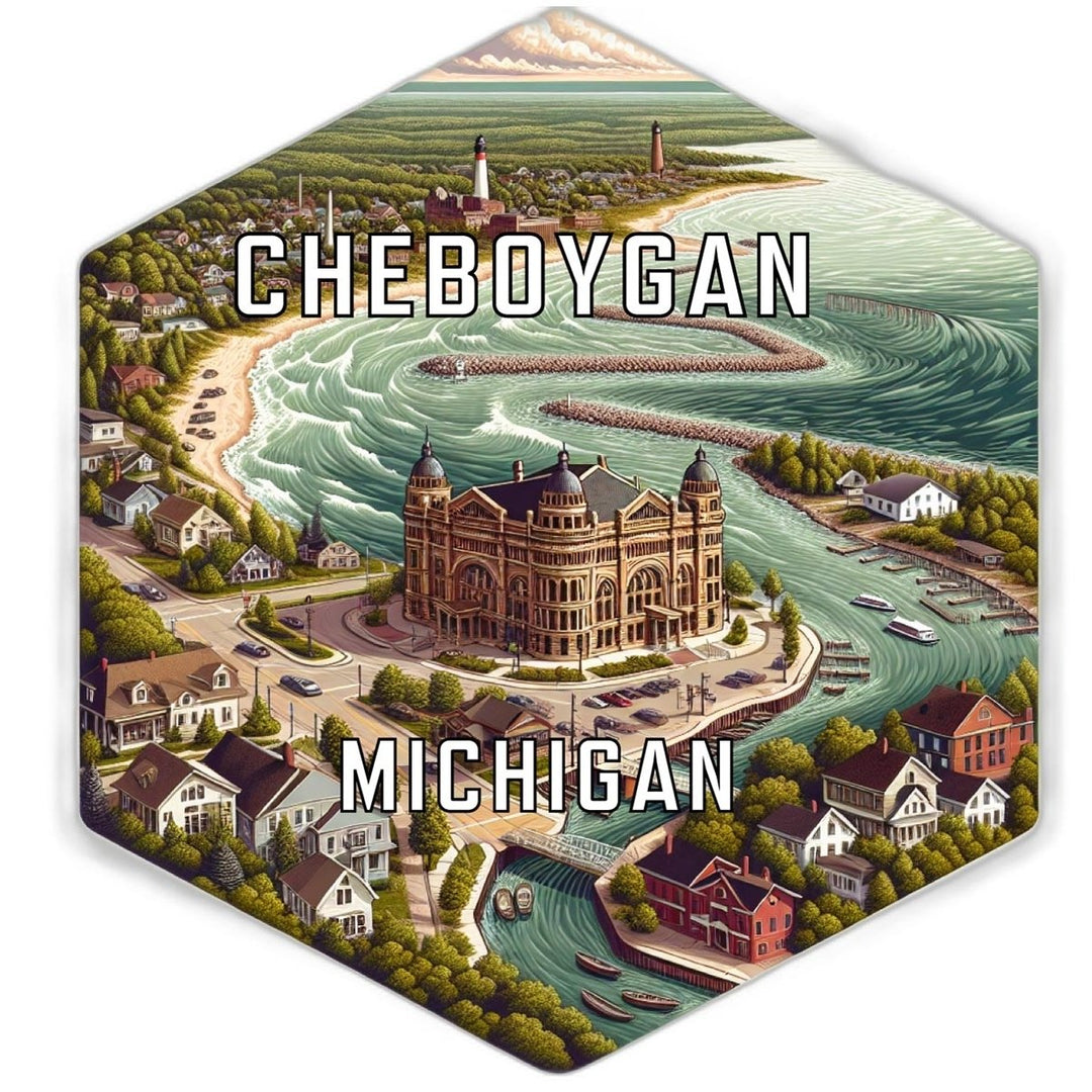 Cheboygan Michigan Souvenir Travel Destination Die Cut Hexagon Fridge Magnet Image 1