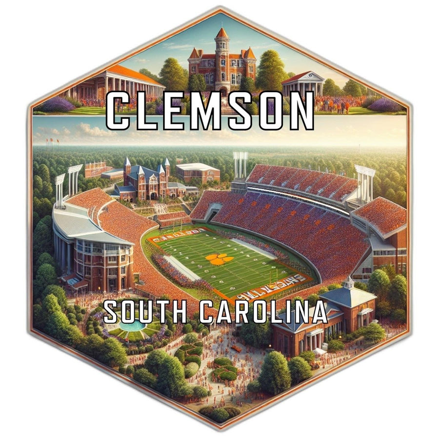 Clemson South Carolina Souvenir Travel Destination Die Cut Hexagon Fridge Magnet Image 1