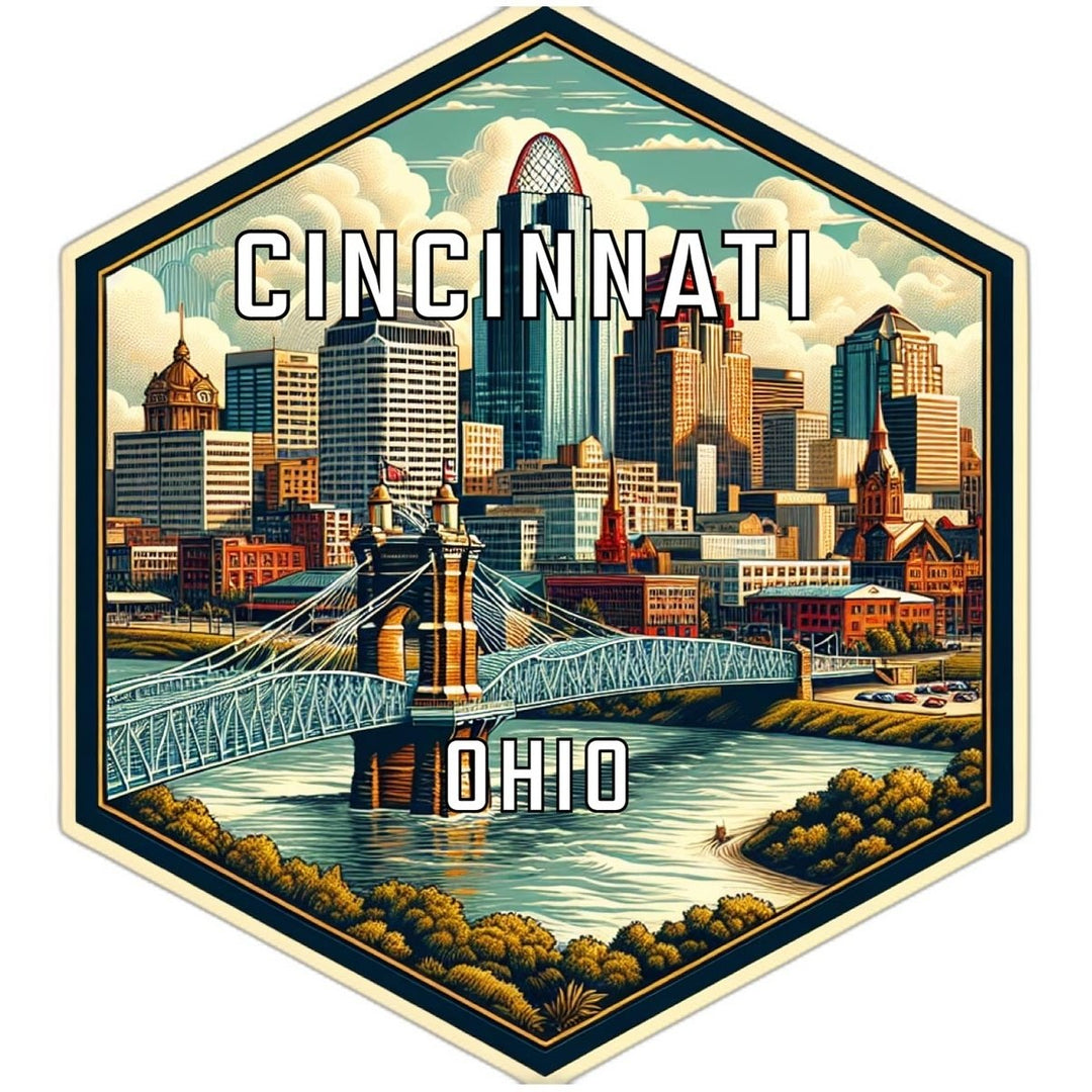 Cincinnati Ohio Souvenir Travel Destination Die Cut Hexagon Fridge Magnet Image 1