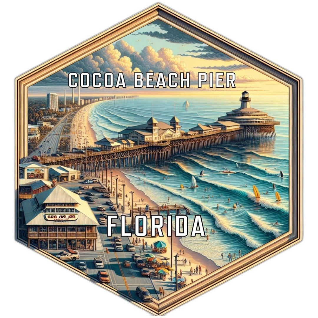 Cocoa Beach Pier Florida Souvenir Travel Destination Die Cut Hexagon Fridge Magnet Image 1