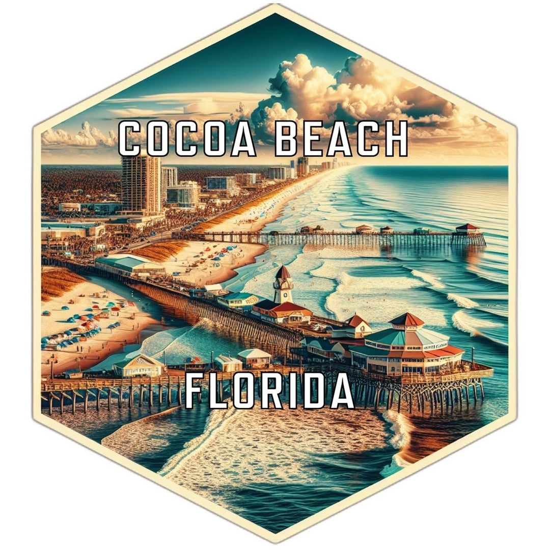 Cocoa Beach Florida Souvenir Travel Destination Die Cut Hexagon Fridge Magnet Image 1