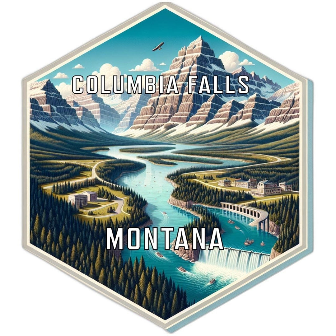 Columbia Falls Montana Souvenir Travel Destination Die Cut Hexagon Fridge Magnet Image 1