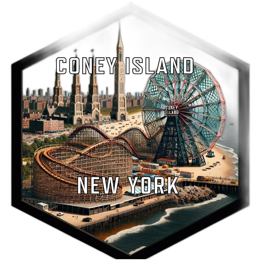 Coney Island York Souvenir Travel Destination Die Cut Hexagon Fridge Magnet Image 1