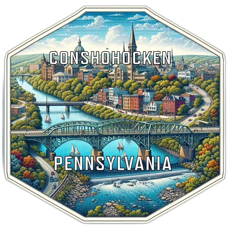 Conshohocken Pennsylvania Souvenir Travel Destination Die Cut Hexagon Fridge Magnet Image 1