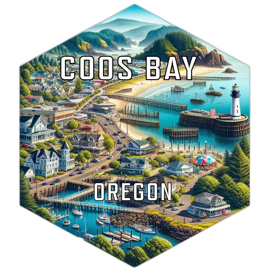 Coos Bay Oregon Souvenir Travel Destination Die Cut Hexagon Fridge Magnet Image 1