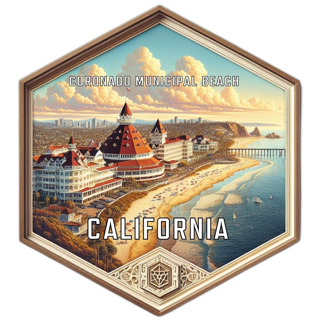 Coronado Municipal Beach California Souvenir Travel Destination Die Cut Hexagon Fridge Magnet Image 1